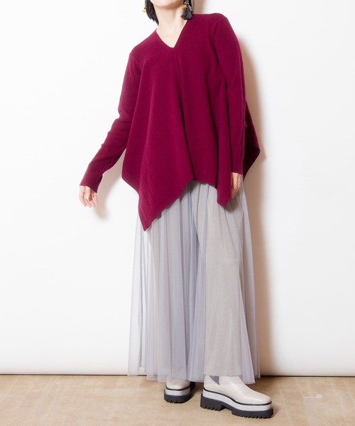 OSMOSIS（オズモーシス）の「スクエアヘムニットプルオーバー（ニット/セーター・レディース・ライトグレー/ブラック/ワイン・ONE SIZE）」の15枚目の写真