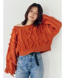 Ungrid | ワンショルフリンジケーブルショートニット(ニット/セーター)