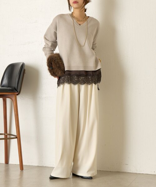 Jena espace merveilleux（ジェナ　エスパスメルヴェイユ）の「WフェイスVニット（ニット/セーター・レディース・チャコールグレー/アイボリー/ライトグレー・FREE）」の6枚目の写真