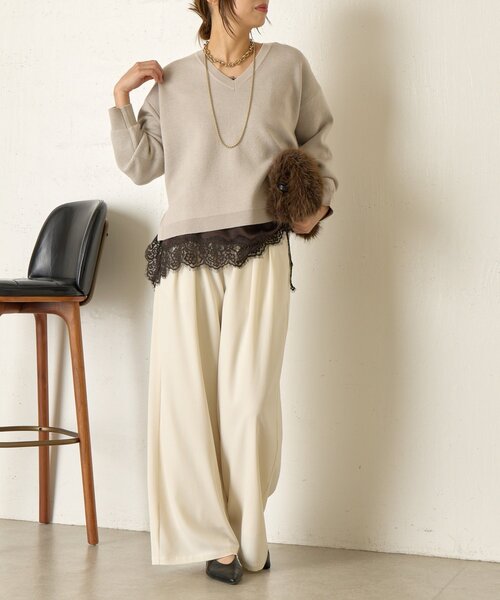 Jena espace merveilleux（ジェナ　エスパスメルヴェイユ）の「WフェイスVニット（ニット/セーター・レディース・チャコールグレー/アイボリー/ライトグレー・FREE）」の9枚目の写真