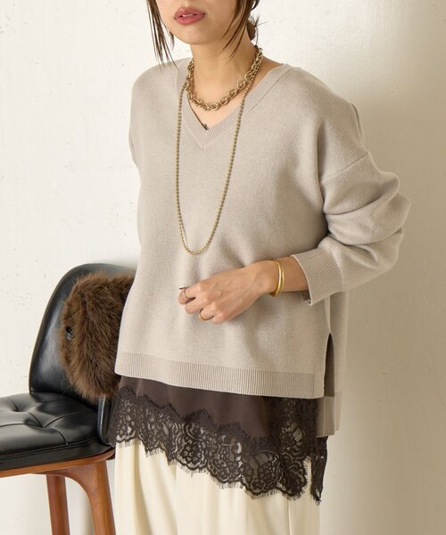 Jena espace merveilleux（ジェナ　エスパスメルヴェイユ）の「WフェイスVニット（ニット/セーター・レディース・チャコールグレー/アイボリー/ライトグレー・FREE）」の11枚目の写真