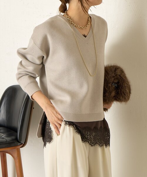 Jena espace merveilleux（ジェナ　エスパスメルヴェイユ）の「WフェイスVニット（ニット/セーター・レディース・チャコールグレー/アイボリー/ライトグレー・FREE）」の12枚目の写真