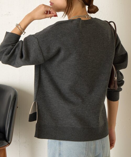 Jena espace merveilleux（ジェナ　エスパスメルヴェイユ）の「WフェイスVニット（ニット/セーター・レディース・チャコールグレー/アイボリー/ライトグレー・FREE）」の4枚目の写真