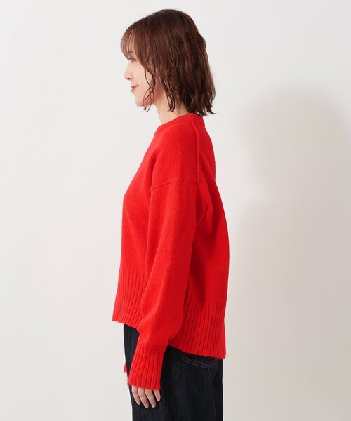鼻セレブSTONE  フード付きニットセーター 赤 ふわもちニットクルーネックプルオーバー（ニット/セーター