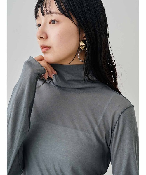 MEDE19F（メデジュウキュウ）の「ＭＥＤＥ１９Ｆ　薄くてやわらかなティシューカットソーハイネックトップス（Tシャツ/カットソー・レディース・ブラック/ホワイト/グレー・L/M）」の13枚目の写真
