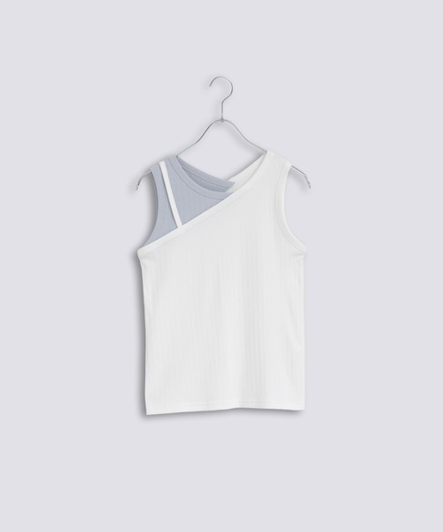 Kelen(ケレン)の「「KELEN / ケレン」重ね着風デザインタンクトップ(Tシャツ/カットソー・レディース・ネイビー/イエロー/グリーン/ホワイト・FREE)」の1枚目の写真