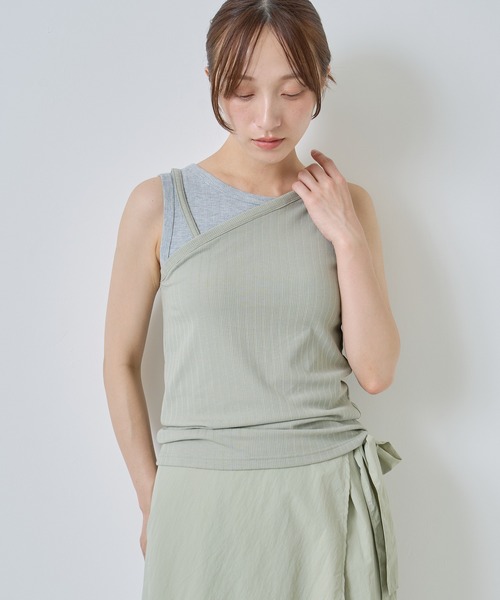 Kelen(ケレン)の「「KELEN / ケレン」重ね着風デザインタンクトップ(Tシャツ/カットソー・レディース・ネイビー/イエロー/グリーン/ホワイト・FREE)」の2枚目の写真