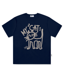 マイキャットプリンティング半袖Tシャツネイビー