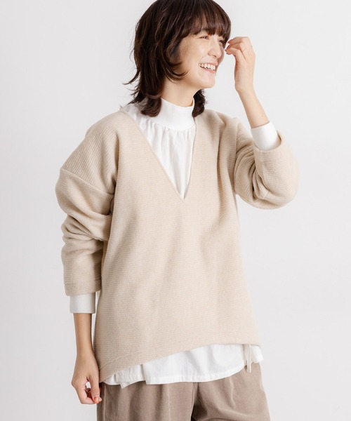 studio CLIP（スタディオクリップ）の「ウールミックススライバーVネックニットプルオーバー（ニット/セーター・レディース・ブラウン/ベージュ/アイボリー・FREE）」の3枚目の写真