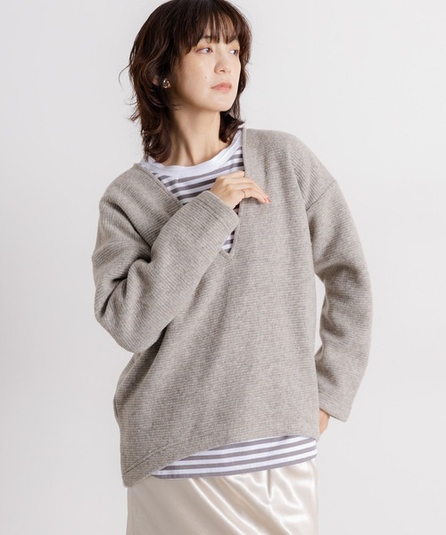 studio CLIP（スタディオクリップ）の「ウールミックススライバーVネックニットプルオーバー（ニット/セーター・レディース・ブラウン/ベージュ/アイボリー・FREE）」の2枚目の写真