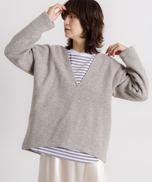 studio CLIP（スタディオクリップ）の「ウールミックススライバーVネックニットプルオーバー（ニット/セーター・レディース・ブラウン/ベージュ/アイボリー・FREE）」の12枚目の写真