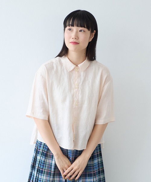 bulle de savon(ビュルデサボン)の「60sフレンチリネン boy shirt(シャツ/ブラウス・レディース・ピンク/オレンジ/ホワイト/サックスブルー/チャコールグレー/ベージュ系その他/ブルー系その他・FREE)」の6枚目の写真