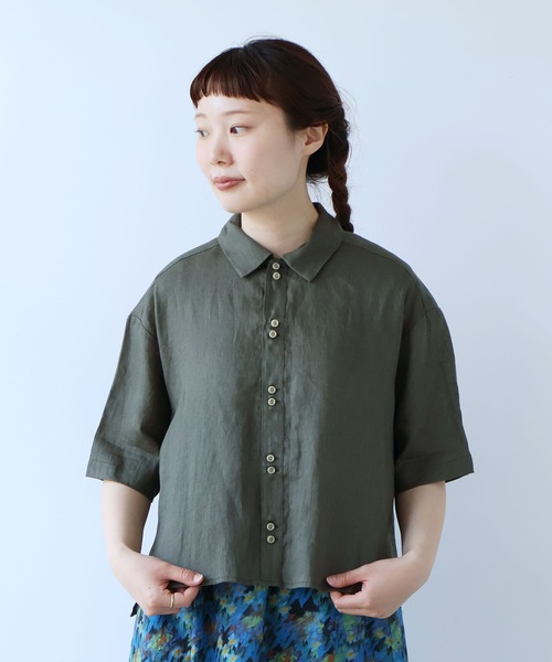bulle de savon(ビュルデサボン)の「60sフレンチリネン boy shirt(シャツ/ブラウス・レディース・ピンク/オレンジ/ホワイト/サックスブルー/チャコールグレー/ベージュ系その他/ブルー系その他・FREE)」の2枚目の写真