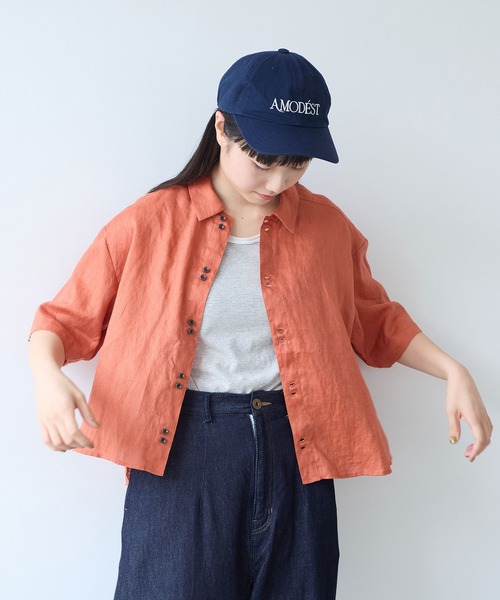 bulle de savon(ビュルデサボン)の「60sフレンチリネン boy shirt(シャツ/ブラウス・レディース・ピンク/オレンジ/ホワイト/サックスブルー/チャコールグレー/ベージュ系その他/ブルー系その他・FREE)」の7枚目の写真