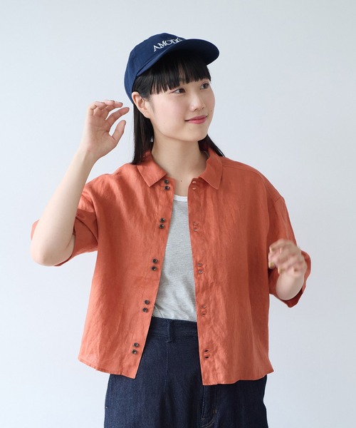 bulle de savon(ビュルデサボン)の「60sフレンチリネン boy shirt(シャツ/ブラウス・レディース・ピンク/オレンジ/ホワイト/サックスブルー/チャコールグレー/ベージュ系その他/ブルー系その他・FREE)」の15枚目の写真