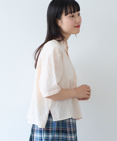 bulle de savon(ビュルデサボン)の「60sフレンチリネン boy shirt(シャツ/ブラウス・レディース・ピンク/オレンジ/ホワイト/サックスブルー/チャコールグレー/ベージュ系その他/ブルー系その他・FREE)」の9枚目の写真
