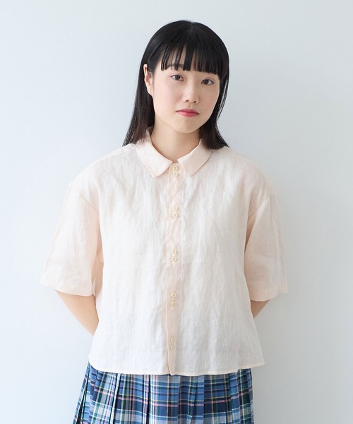 bulle de savon(ビュルデサボン)の「60sフレンチリネン boy shirt(シャツ/ブラウス・レディース・ピンク/オレンジ/ホワイト/サックスブルー/チャコールグレー/ベージュ系その他/ブルー系その他・FREE)」の10枚目の写真