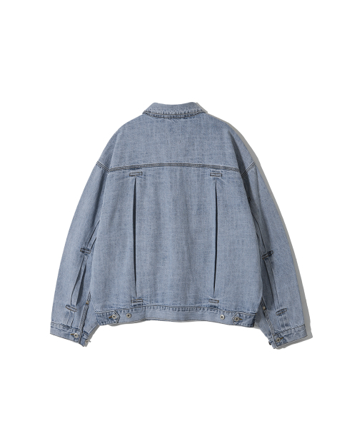 Pleated Wide Denim Jacket - Washed Blue（デニムジャケット
