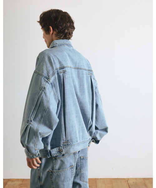 Pleated Wide Denim Jacket - Washed Blue（デニムジャケット