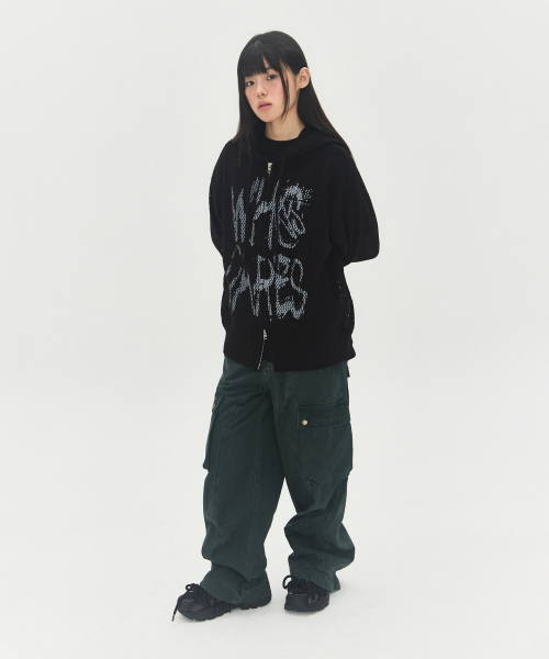 フーケールズメッシュニットジップアップフードパーカー[ブラック