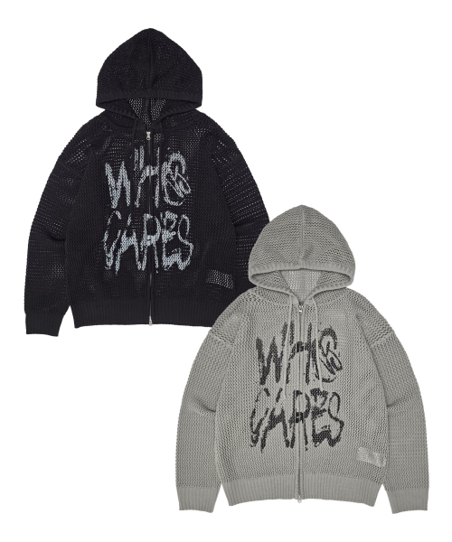 フーケールズメッシュニットジップアップフードパーカー[ブラック