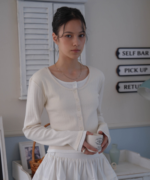 DEHEVE（デヘヴェ）の「Lace Layered Cardigan [Ivory]（カーディガン/ボレロ・レディース・アイボリー・SMALL/MEDIUM）」の2枚目の写真