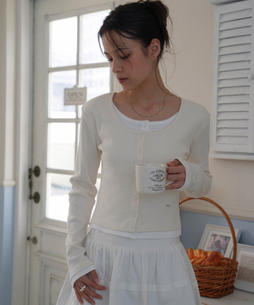 DEHEVE（デヘヴェ）の「Lace Layered Cardigan [Ivory]（カーディガン/ボレロ・レディース・アイボリー・SMALL/MEDIUM）」の4枚目の写真
