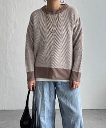 ヘリンボン柄ニットプルオーバー