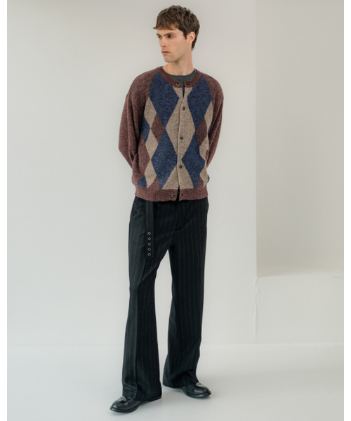 POKER FACE（ポーカーフェイス）の「ALPACA ARGYLE CARDIGAN BURGUNDY（ニット/セーター・メンズ・その他・46/48/50）」の2枚目の写真