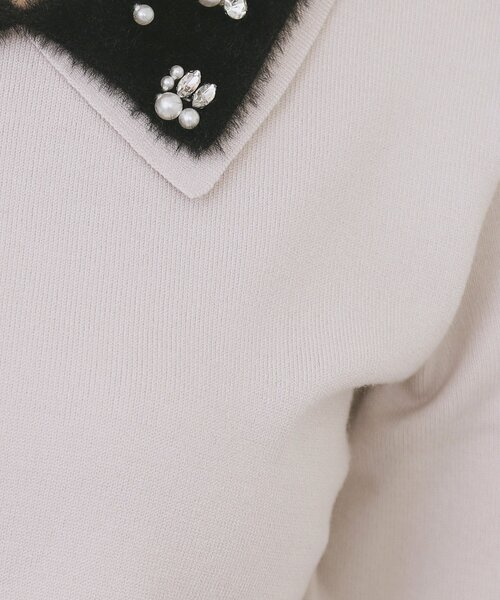 index（インデックス）の「ダブルビジューフェザー衿付きニット【洗濯機OK】（ニット/セーター・レディース・ブラック/オフホワイト/ナチュラル・36/38/40/42）」の12枚目の写真