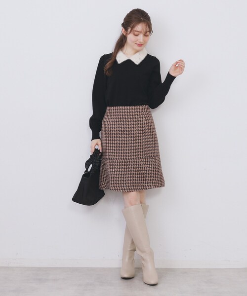 index（インデックス）の「ダブルビジューフェザー衿付きニット【洗濯機OK】（ニット/セーター・レディース・ブラック/オフホワイト/ナチュラル・36/38/40/42）」の15枚目の写真