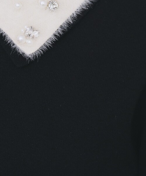 index（インデックス）の「ダブルビジューフェザー衿付きニット【洗濯機OK】（ニット/セーター・レディース・ブラック/オフホワイト/ナチュラル・36/38/40/42）」の16枚目の写真