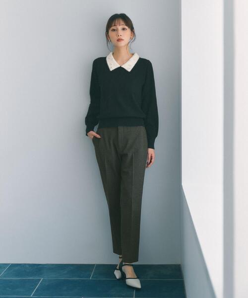 index（インデックス）の「ダブルビジューフェザー衿付きニット【洗濯機OK】（ニット/セーター・レディース・ブラック/オフホワイト/ナチュラル・36/38/40/42）」の21枚目の写真