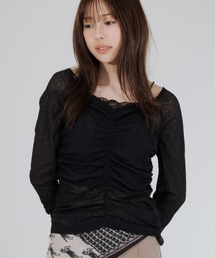 SENEE（セニー）の「drape sheer 2way tops（ドレープシアー2wayトップス）（Tシャツ/カットソー）」