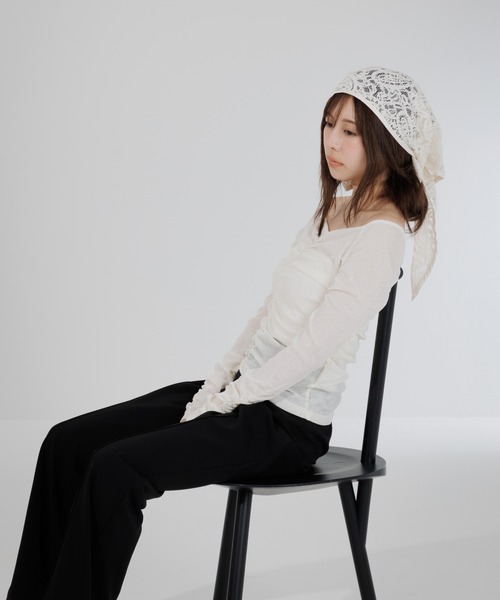 SENEE（セニー）の「drape sheer 2way tops（ドレープシアー2wayトップス）（Tシャツ/カットソー・レディース・ブラック/アイボリー・FREE）」の13枚目の写真