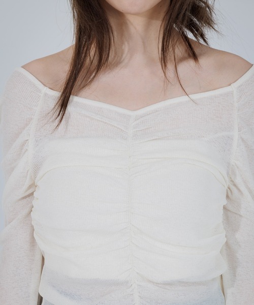 SENEE（セニー）の「drape sheer 2way tops（ドレープシアー2wayトップス）（Tシャツ/カットソー・レディース・ブラック/アイボリー・FREE）」の8枚目の写真