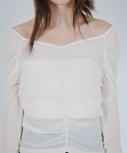 SENEE（セニー）の「drape sheer 2way tops（ドレープシアー2wayトップス）（Tシャツ/カットソー・レディース・ブラック/アイボリー・FREE）」の9枚目の写真