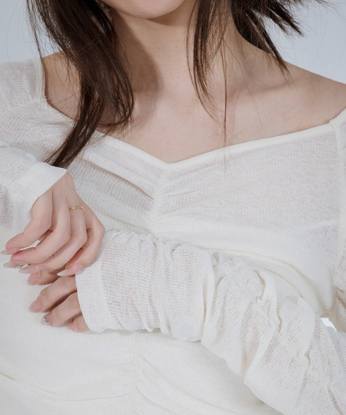 SENEE（セニー）の「drape sheer 2way tops（ドレープシアー2wayトップス）（Tシャツ/カットソー・レディース・ブラック/アイボリー・FREE）」の10枚目の写真