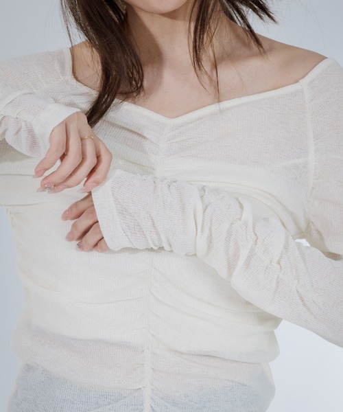 SENEE（セニー）の「drape sheer 2way tops（ドレープシアー2wayトップス）（Tシャツ/カットソー・レディース・ブラック/アイボリー・FREE）」の11枚目の写真