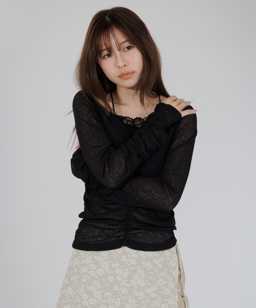 SENEE（セニー）の「drape sheer 2way tops（ドレープシアー2wayトップス）（Tシャツ/カットソー・レディース・ブラック/アイボリー・FREE）」の19枚目の写真