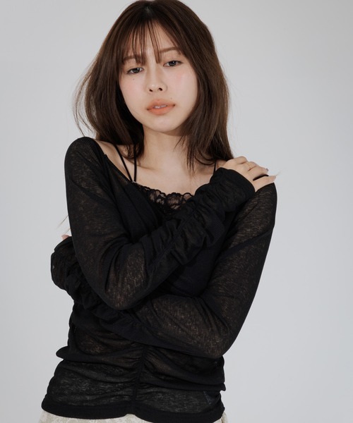 SENEE（セニー）の「drape sheer 2way tops（ドレープシアー2wayトップス）（Tシャツ/カットソー・レディース・ブラック/アイボリー・FREE）」の20枚目の写真