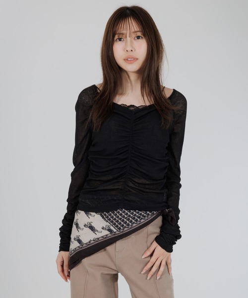 SENEE（セニー）の「drape sheer 2way tops（ドレープシアー2wayトップス）（Tシャツ/カットソー・レディース・ブラック/アイボリー・FREE）」の17枚目の写真