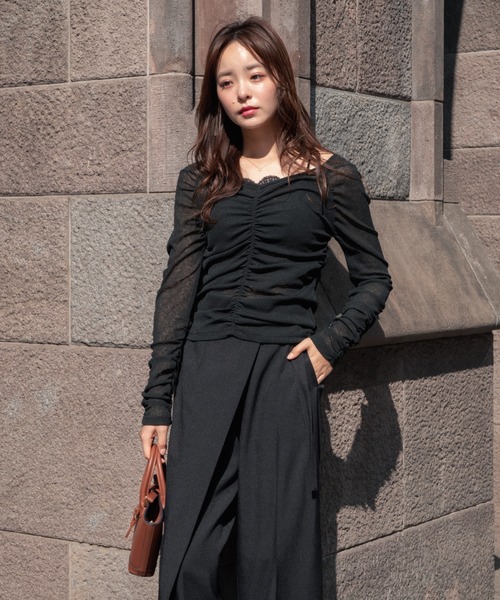 drape sheer 2way tops（ドレープシアー2wayトップス）（Tシャツ