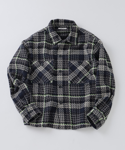 JOURNAL STANDARD relume（ジャーナルスタンダード　レリューム）の「バスケット ツィードチェック CPO シャツブルゾン（シャツ/ブラウス・メンズ・アイボリー/ブルー系その他/ネイビー・LARGE/MEDIUM）」の2枚目の写真