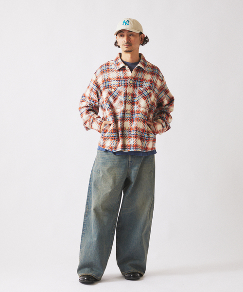 JOURNAL STANDARD relume（ジャーナルスタンダード　レリューム）の「バスケット ツィードチェック CPO シャツブルゾン（シャツ/ブラウス・メンズ・アイボリー/ブルー系その他/ネイビー・LARGE/MEDIUM）」の4枚目の写真