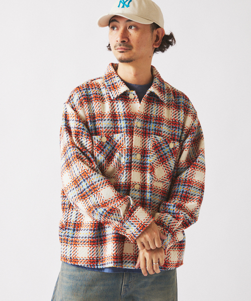 JOURNAL STANDARD relume（ジャーナルスタンダード　レリューム）の「バスケット ツィードチェック CPO シャツブルゾン（シャツ/ブラウス・メンズ・アイボリー/ブルー系その他/ネイビー・LARGE/MEDIUM）」の9枚目の写真