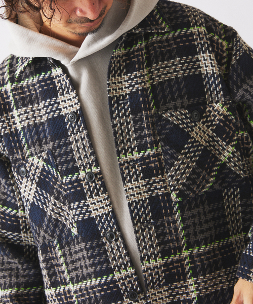 JOURNAL STANDARD relume（ジャーナルスタンダード　レリューム）の「バスケット ツィードチェック CPO シャツブルゾン（シャツ/ブラウス・メンズ・アイボリー/ブルー系その他/ネイビー・LARGE/MEDIUM）」の19枚目の写真