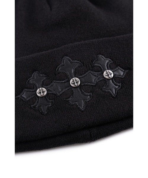 SUPPLIER（サプライヤー）の「ビーニー｜Cross Leather Patch Beanie｜SUPPLIER（ニットキャップ/ビーニー・メンズ・ブラック・FREE）」の3枚目の写真