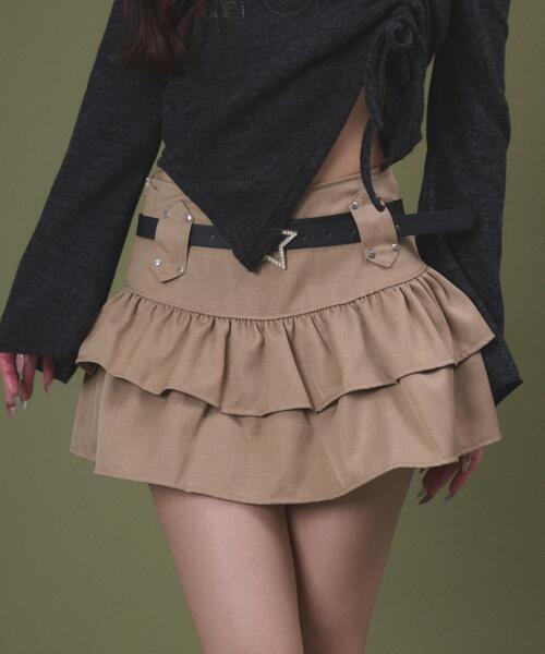 dispark(ディスパーク)の「DISPARK/【26年春夏新作】スターベルト付きティアードスカパン(スカート・レディース・ベージュ/ブラック・SMALL/MEDIUM)」の2枚目の写真