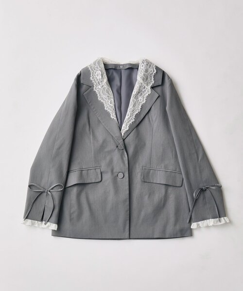 OLIVE des OLIVE（オリーブデオリーブ）の「レース衿ゆるたぽテーラードジャケット（テーラードジャケット・レディース・ブラウン/グレー/ネイビー・FREE）」の13枚目の写真